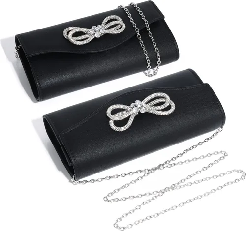 Miniatura 8 de Bolso de noche para mujer, con lazo de cristal brillante, con solapa, bolso de mano para mujer, boda, fiesta, baile de graduación