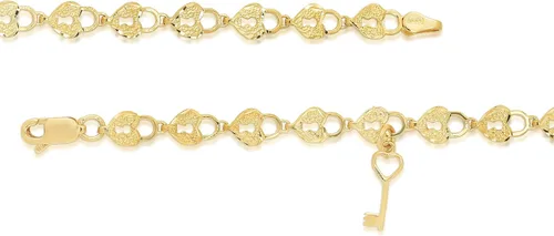 Miniatura 2 de Pulsera de oro amarillo de 10 quilates con acabado texturizado en forma de corazón y eslabones de llave, Metal, no conocido
