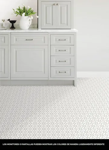 Miniatura 3 de FloorPops FP2946 Azulejos de Suelo Adhesivos con Diseño de Celosía, Blanco y Blanquecino