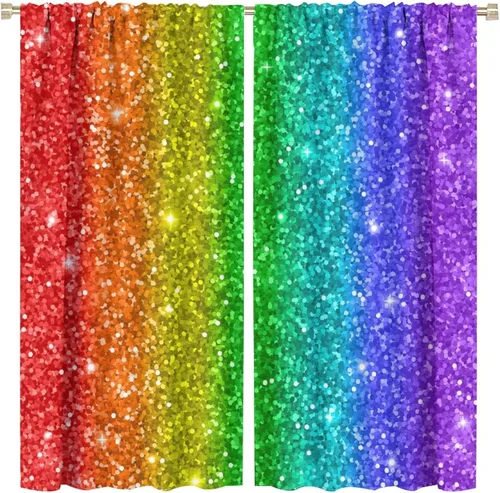 Miniatura 80 de Cortinas opacas abstractas de arco iris, pintura de color arcoíris con gotas, diseño gráfico creativo con bolsillo para barra, para sala de estar