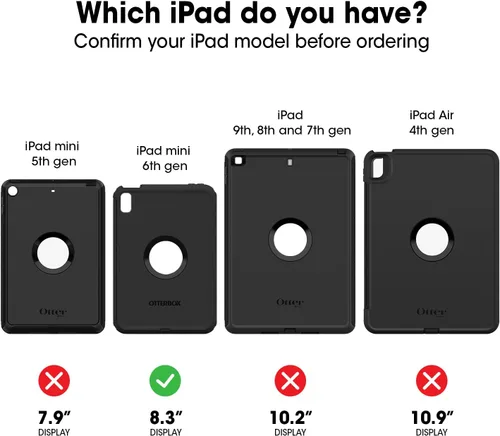 Miniatura 2 de OtterBox Defender Series - Funda para iPad mini (6ª generación), color negro, resistente, duradera, protección multicapa, resistente, duradera