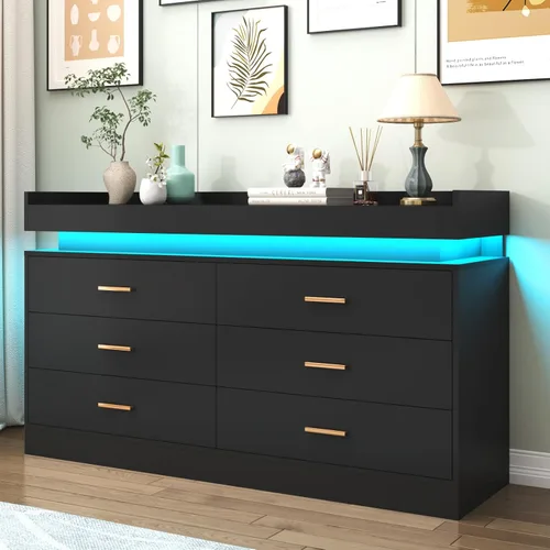 Miniatura 20 de Hlivelood Cómoda de 8 cajones con luz LED y estación de carga, cómoda moderna para armario, armario organizador de cajones anchos para dormitorio
