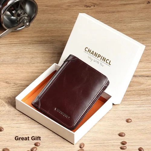 Miniatura 51 de Billetera de piel triple con bloqueo RFID para hombre con 2 ventanas de identificación, 2 compartimentos para efectivo, 6-8 ranuras para tarjetas