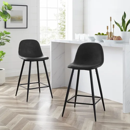 Miniatura 6 de Crosley Furniture Weston - Juego de 2 taburetes de bar tapizados con altura de mostrador, color marrón desgastado/negro mate