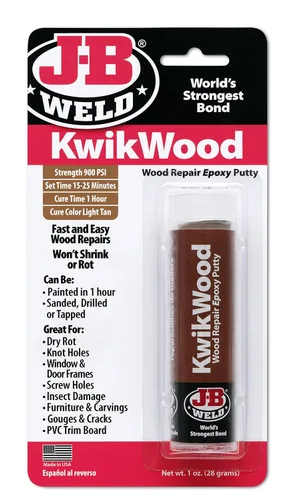 Masilla Epoxi Putty de J-B Weld KwikWood para reparar madera, 1 oz, Beige, 8257