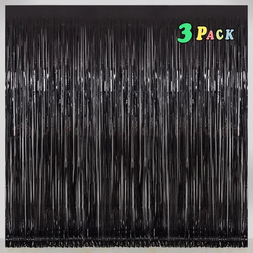 Miniatura 19 de Cortinas de flecos de aluminio para decoraciones navideñas - Melsan, paquete de 3, 3.2 x 8.2 pies, cortinas de oropel verde para fondo de fotos