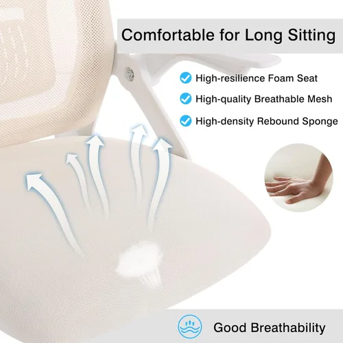 Miniatura 6 de VECELO Silla de oficina ergonómica giratoria de respaldo medio con brazos ajustables, soporte lumbar de malla para trabajo de computadora