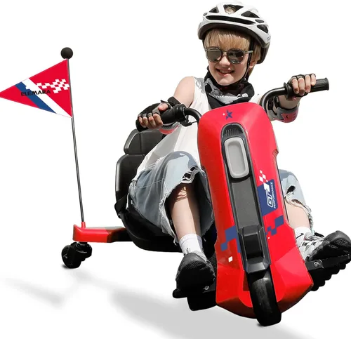 Miniatura 9 de ELEMARA Kart de deriva con velocidad sin escalones, carritos de deriva de 12V para niños con asiento ajustable, kart para niños de 5 MPH con música