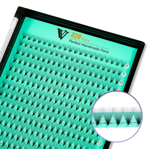 Miniatura 2 de VAVALASH Extensiones de pestañas postizas en abanico 320 abanicos 10D 14D 16D 20D 0.05 0.07 de grosor, rizado C/D, abanicos prefabricados de tallo