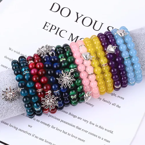 Miniatura 2 de 2 pulseras de cuentas naturales para mujer, gemas semipreciosas, pulseras de cristal curativo de 0.315 in con tarjetas, pulsera elástica ajustable
