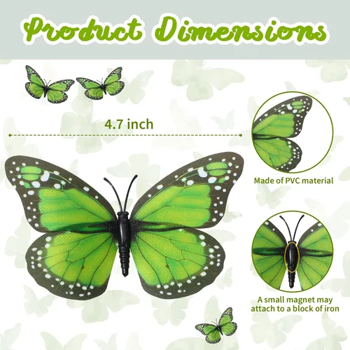Miniatura 3 de Syhood 24 piezas de decoraciones de mariposa monarca verde esmeralda de 4.7 pulgadas, artificiales 3D falsas grandes mariposas verdes salvia