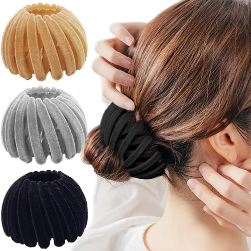 Miniatura 10 de Pinza de pelo mágica de nido de pájaro, accesorio para hacer moños, para cabello grueso y fino, 4 Negro