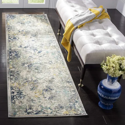 SAFAVIEH Madison Collection - Alfombra de pasillo de 2 pies 3 pulgadas x 8 pies, color marfil y azul, diseño bohemio chic envejecido, no desprende
