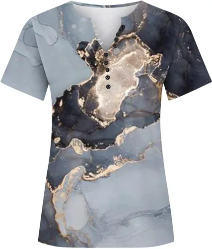 Miniatura 94 de Summer Shirts for Women 2025 Plus Size Short Sleeve Henley Tops Marble Floral Loose Tshirt Tee Casual Dressy Tunics