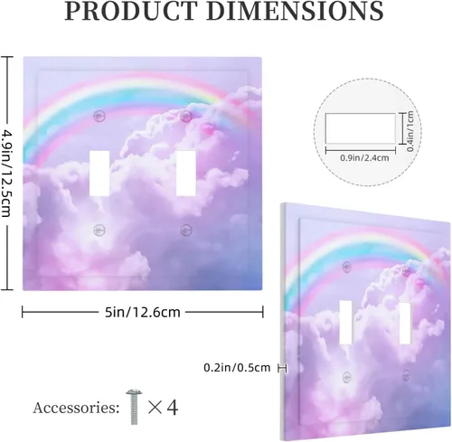 Miniatura 5 de Rainbow in the Clouds - Placas de Pared de Doble Interruptor de 2 Posiciones, Panel de Arte Rosa, Cubierta de Interruptor de Luz, Placa Frontal Arco