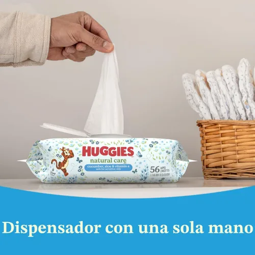 Miniatura 6 de Toallitas Natural Care de Huggies para bebé con pepino, aloe y vitamina E, hipoalergénicas, perfumadas, 10 paquetes de tapa abatible