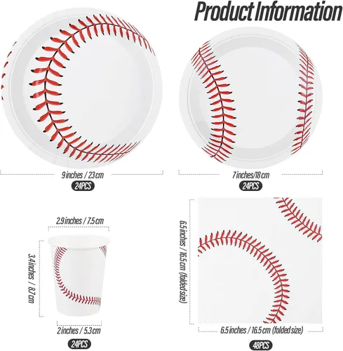 Miniatura 2 de ADXCO Juego de vajilla de 120 piezas para fiesta de béisbol, platos de papel desechables, servilletas, tazas de 7 pulgadas y 9 pulgadas
