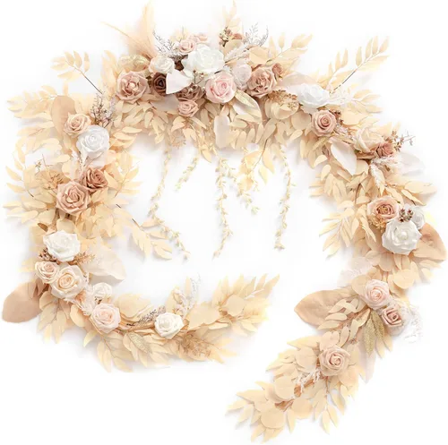 Miniatura 16 de Ling's moment Guirnalda de eucalipto y hojas de sauce de 9 pies con flor blanca, artesanal, centros de mesa para mesa de novios, decoración de mesa