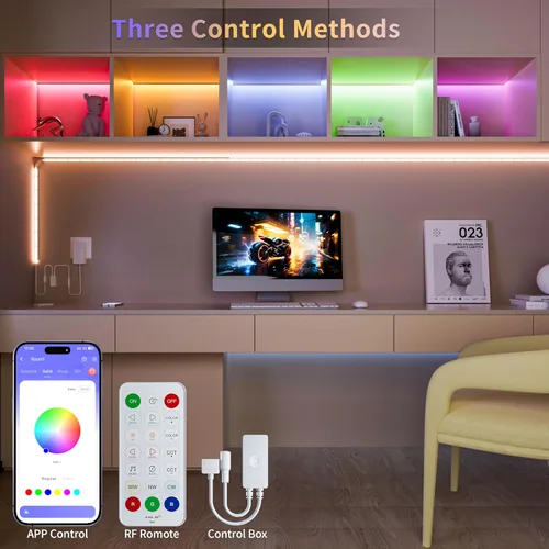 Miniatura 3 de PAUTIX - Tira de luces LED COB, 20 pies RGB+CCT 2700K-6500K luces LED blancas, tira de luces LED RGB regulable que cambia de color, con control