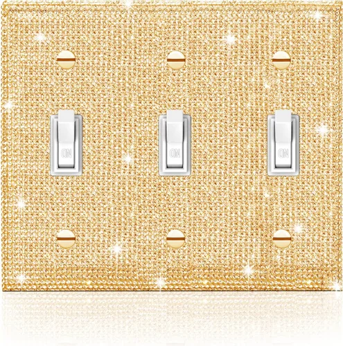 Miniatura 20 de 4 piezas de placa de pared rosa plateado brillante cubierta decorativa interruptor de luz cubierta de interruptor de palanca única diamantes
