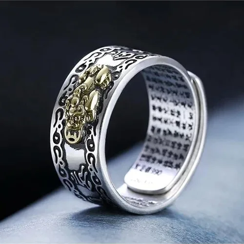 Miniatura 3 de Angyape Feng Shui Pixiu - Anillo de mantra ajustable budista de buena suerte, mantra, doble protección, riqueza, amor, salud, regalo para hombres