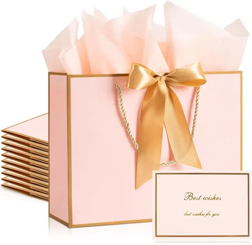 Miniatura 19 de PASEOTA Bolsas de regalo de 12.6" a granel, 10 bolsas de regalo con 20 papeles de seda y 10 tarjetas de felicitación, bolsa de lujo con asas