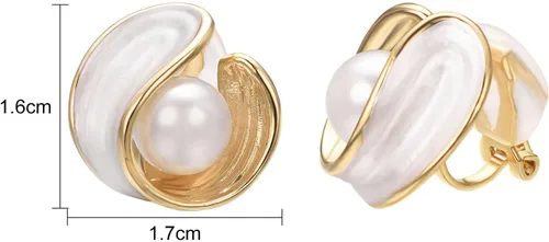 Miniatura 8 de Yoursfs Aretes de clip de perlas blancas grandes para mujer, chapados en oro de 18 quilates, hipoalergénicos, sin perforaciones, joyería brillante