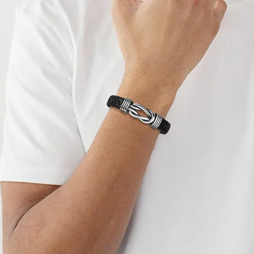 Miniatura 3 de JoycuFF Pulseras de cuero trenzado marrón para hombre, regalos para papá, novio, marido, hijo, nieto, hermano, para siempre, para el día del padre