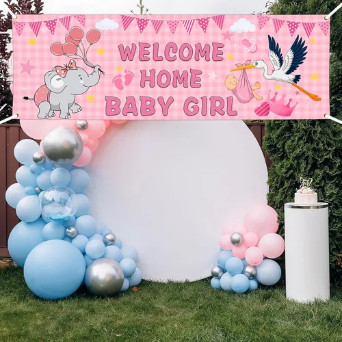 Miniatura 4 de Banderas de bienvenida a casa para bebé niña para exterior, 24 x 72 pulgadas, doble cara, bandera de "It's a Girl", bandera de pared de baby shower