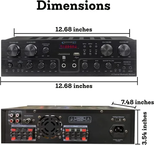 Miniatura 2 de Technical Pro Kit de sistema de cine en casa con receptor Bluetooth de 1000 vatios de 4 canales y 8 unidades de 6.5 pulgadas y 200 vatios