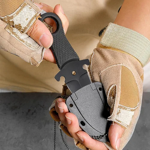 Miniatura 5 de Cuchillo de hoja fija mini HUNTER FORCE, cuchillo táctico de bolsillo para caza con funda de Kydex negro para actividades al aire libre, caza