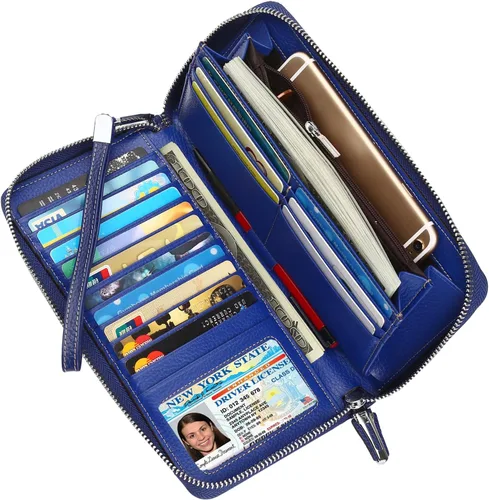 Miniatura 75 de Lavemi Pequeña cartera compacta para mujer, con bloqueo RFID, de piel auténtica, plegable, con ventanas de identificación