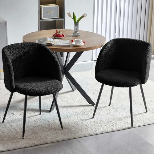 Miniatura 5 de NORDICANA Juego de mesa de comedor y sillas de 3 piezas, juego de mesa redonda de madera de ingeniería de 37 pulgadas con sillones de sherpa Negro