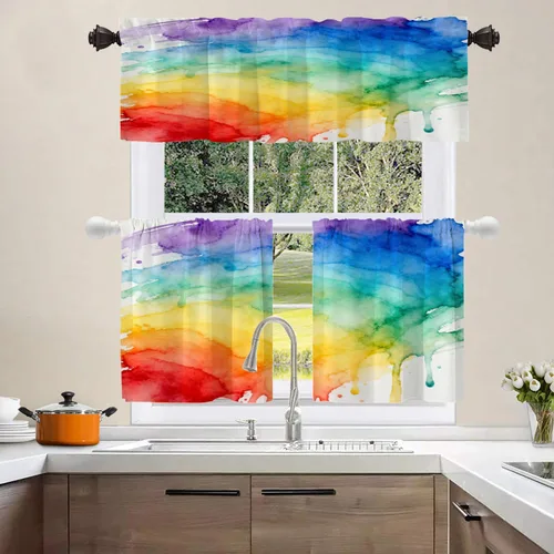 Miniatura 8 de Shrahala Cortinas de nivel de chakras con mandala beige para ventanas de cocina, paneles de cortina de ventana de mandala multicapa de poliéster