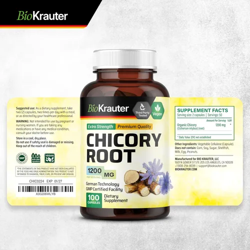 Miniatura 8 de BIO KRAUTER® Raíz de achicoria para apoyo intestinal y digestivo, prebióticos veganos puros y suplemento de fibra en cápsulas de 1200 mg por