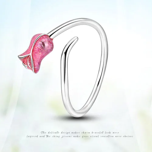 Miniatura 2 de Anillo de plata de ley 925, anillo de extremo abierto, anillo tallado de circonita colorida, anillo de flor y plumas, anillo ajustable de plata