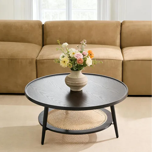 Miniatura 14 de Saint Mossi - Mesa de café moderna para sala de estar, mesa de café redonda de mediados de siglo, mesa central de 2 niveles para espacios pequeños
