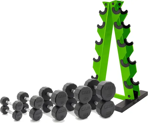 Miniatura 62 de CAP Barbell Juego de mancuernas hexagonales recubiertas de 150 libras con estante vertical Múltiples opciones Estante azul