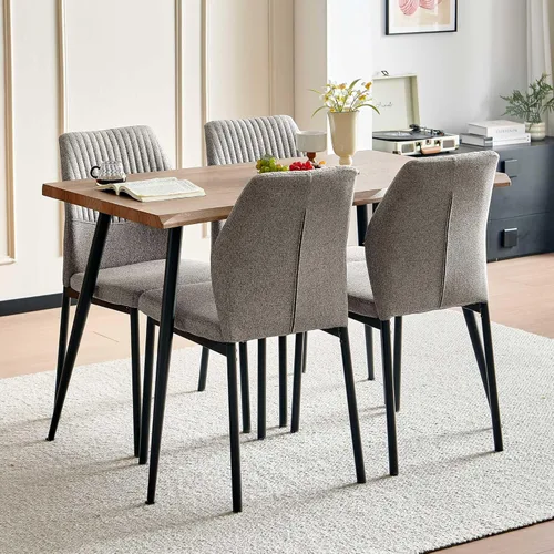 Miniatura 26 de Juego de 4 sillas de comedor de piel sintética marrón, cómodas sillas de cocina tapizadas sin brazos con patas de metal negro para sala de estar