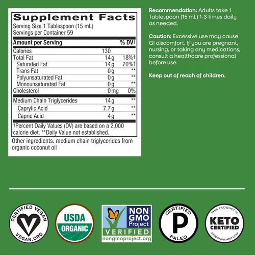 Miniatura 7 de Nature's Way Aceite MCT orgánico, 30 onzas líquidas, combustible para el cerebro y el cuerpo de cocos*, ácido caprílico C8 y ácido cáprico C10