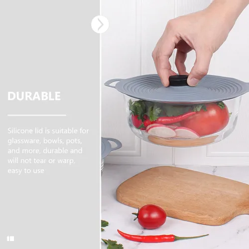 Miniatura 7 de Tapa universal de silicona para ollas y cuencos, reutilizable, elástica, cubierta de almacenamiento de alimentos, resistente al calor, tapa