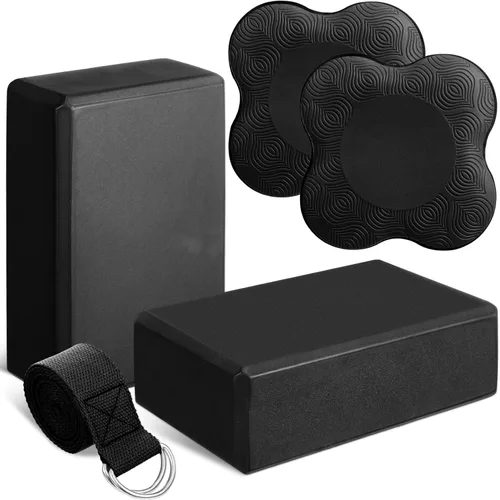RoundFunny Juego de 5 piezas de bloques de yoga, rodilleras, juego de correas de yoga, bloques de espuma suave de primera calidad, accesorios para