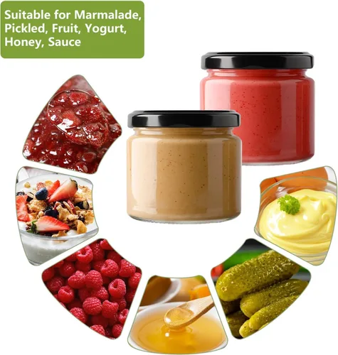 Miniatura 6 de Paquete de 24 tarros de vidrio de 5 onzas con tapas, tarros pequeños transparentes de 5.1 fl oz con 24 calcomanías, mini tarro de conservas