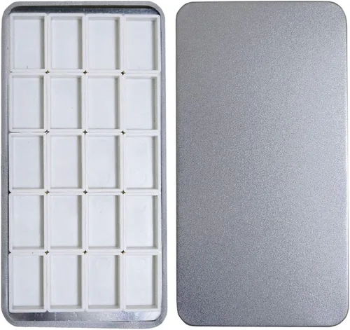 Miniatura 31 de Estuche de lata de paleta de acuarela con 40 piezas de sartenes vacías de plástico blanco con cuadrados magnéticos para transportar - Paleta