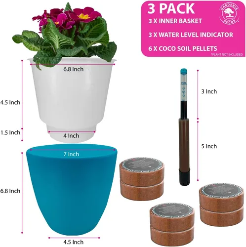 Miniatura 5 de GARDENIX DECOR Macetas de riego automático para plantas de interior, paquete de 3 – Maceta con indicador de nivel de agua para plantas, herramienta