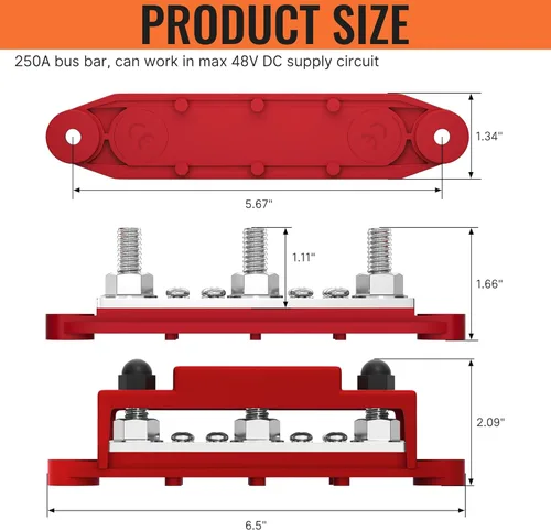 Miniatura 2 de Barra de Bus Joinfworld 250A 12V Bloque de Distribución de Energía con 3 x 3/8" (M10) Pernos Barra Terminal de Bus Marino Bloque de Barra de Batería
