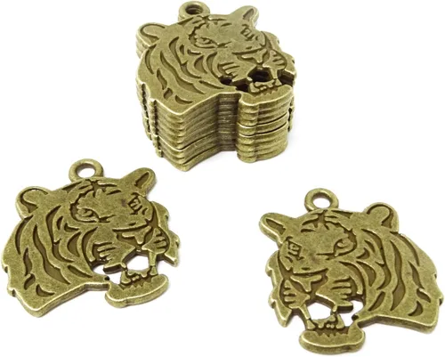Miniatura 10 de Honbay 10 dijes antiguos de doble cara con cabeza de tigre