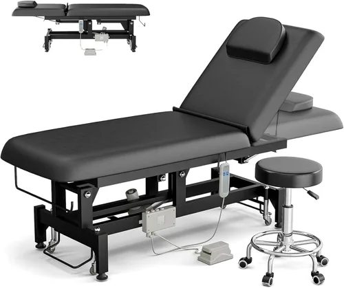 Miniatura 10 de Icoget Mesa de masaje eléctrica con controles de manos y pies, cama facial de elevación ajustable para esteticista, depilación de salón, Negro
