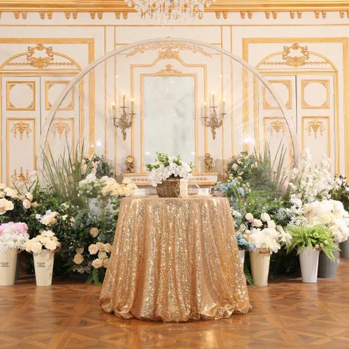 Miniatura 84 de PartyDelight Mantel de lentejuelas redondo de 50 pulgadas, color dorado claro, adorno de mesa para decoración de bodas, fiestas, cumpleaños