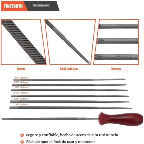 Miniatura 7 de Hipa Juego de 12 limas para motosierra, kit de afilado de motosierra, limas de 5/32", 3/16", 7/32", 1/8", 11/64", 13/64" para afilado redondo